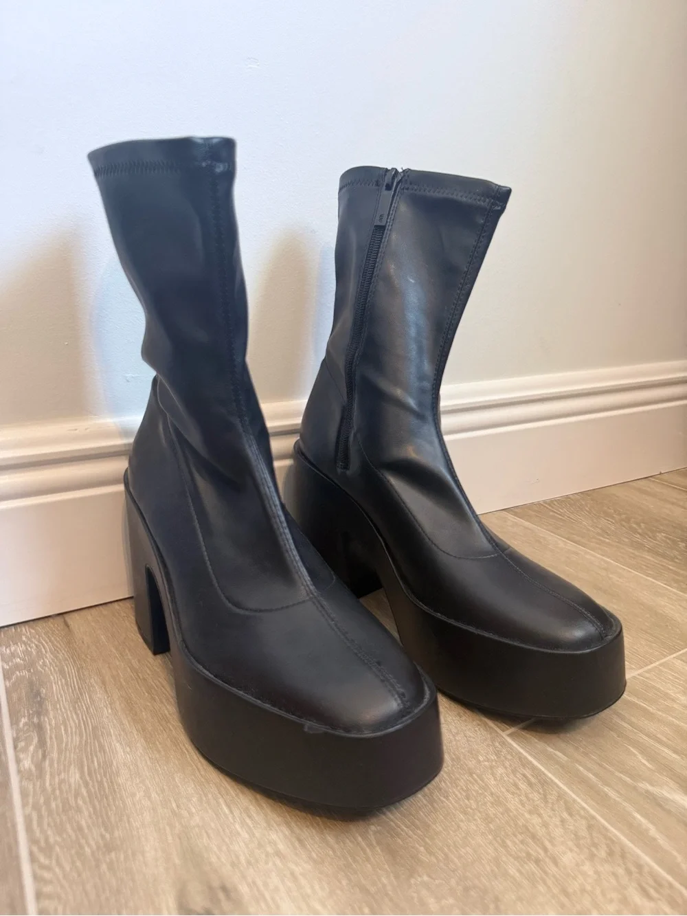 Zara Black Chunky Platform Ankle Boots NWT